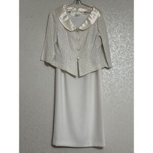 Leslie Fay Evenings‎ VTG 2 Pc Blazer & Skirt Metallic Shimmer Satin Trim Tall 12